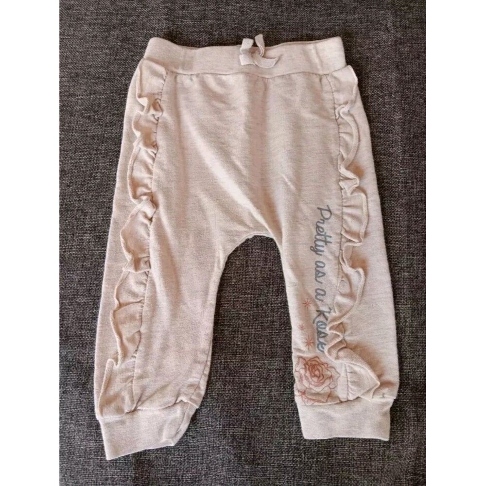 pants 18 months Girls Disney Casual Jogger Soft Beige Ruffles Pretty As A Rose